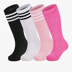 4 Pairs Kids Soccer Socks Baseball Softball Athletic Girls Knee High